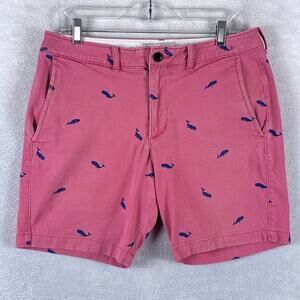 Abercrombie & Fitch Shorts Mens 31 (32) Pink Navy Whales AOP Chino Preppy Summer